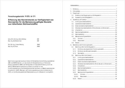 Fostabericht P 575 - Erfassung des Kenntnistands zur Verfügbarkeit von Kennwerten für die Bemessung gefügter Bauteile aus höherfesten Stahlwerkstoffen
