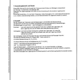 Stahl-Eisen-Betriebsblatt (SEB) 055 650 - Wälzlager SEB - Toleranzen für den Einbau