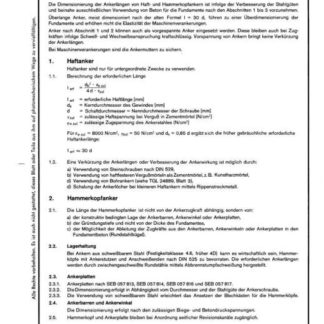 Stahl-Eisen-Betriebsblatt (SEB) 057 820 - Maschinen-Fundamente - Ankerlängen für Maschinen- und Stahlkonstruktionen - Richtlinien