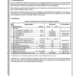 Stahl-Eisen-Betriebsblatt (SEB) 181 255 - Schmierstoffe und verwandte Stoffe - Wiederholungsprüfung für Hochtemperatur - Schmierfett K R