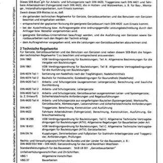 Stahl-Eisen-Betriebsblatt (SEB) 403 040 - Gerüste - Allgemeine und technische Bedingungen für Gerüstbauarbeiten - Auswahl