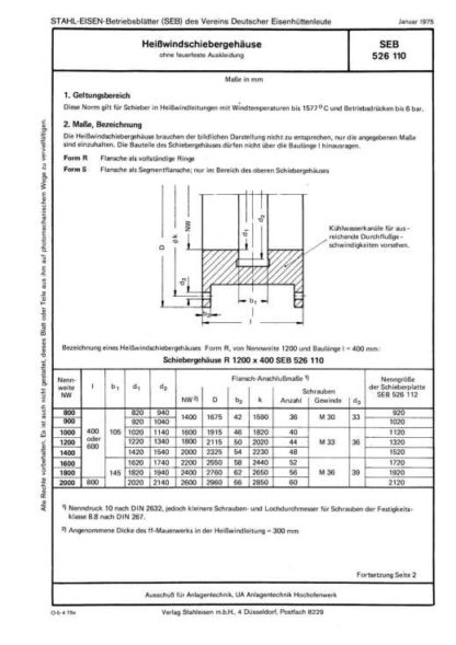 Stahl-Eisen-Betriebsblatt (SEB) 526 110 - Heiwindschiebergehäuse ohne feuerfeste Auskleidung