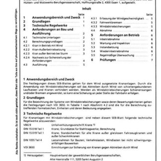 Stahl-Eisen-Betriebsblatt (SEB) 664 110 - Windabtriebsicherungen für Krananlagen - Grundlagen und technische Anforderungen (Teil 1)