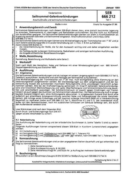 Stahl-Eisen-Betriebsblatt (SEB) 666 212 - Seiltrommel-Geöenkverbindungen - Anschlussmaße und technische Anforderungen (Teil 1)