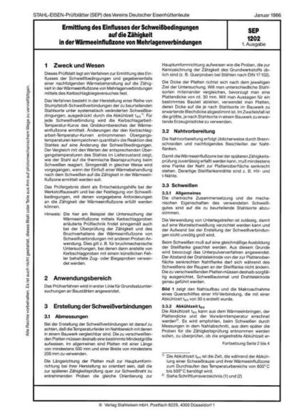 Stahl-Eisen-Prüfblatt (SEP) 1202 - Ermittlung des Einflusses der Schweißbedingungen auf die Zähigkeit in der Wärmeeinflusszone von Mehrlagenverbindungen