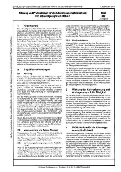 Stahl-Eisen-Werkstoffblatt (SEW) 012 - Alterung und Prüfkriterien für die Alterungsunempfindlichkeit von schweißgeeigneten Stählen