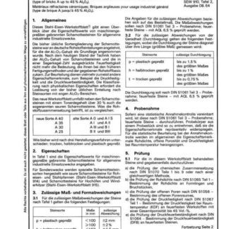 Stahl-Eisen-Werkstoffblatt (SEW) 917 - Keramische feuerfester Werkstoffe - Schamottesteine für allg. industrielle Einsatzzwecke (Steingruppe A bis 45% AI2O3)